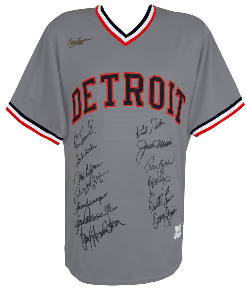 1984 Detroit Tigers Team Signed Detroit Tigers Cooperstown Collection Grey Replica Baseball Jersey (13 - Sigs)