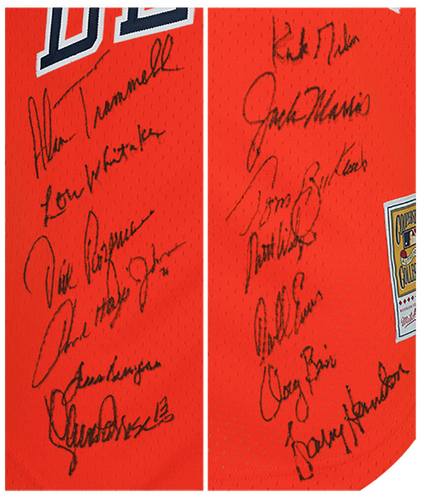 1984 Detroit Tigers Team Signed Detroit Tigers Kirk Gibson Mitchell & Ness Replica Baseball Jersey (13 - Sigs)