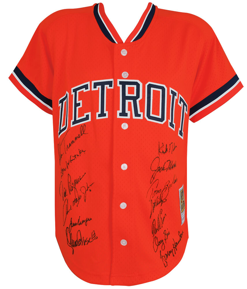 1984 Detroit Tigers Team Signed Detroit Tigers Kirk Gibson Mitchell & Ness Replica Baseball Jersey (13 - Sigs)