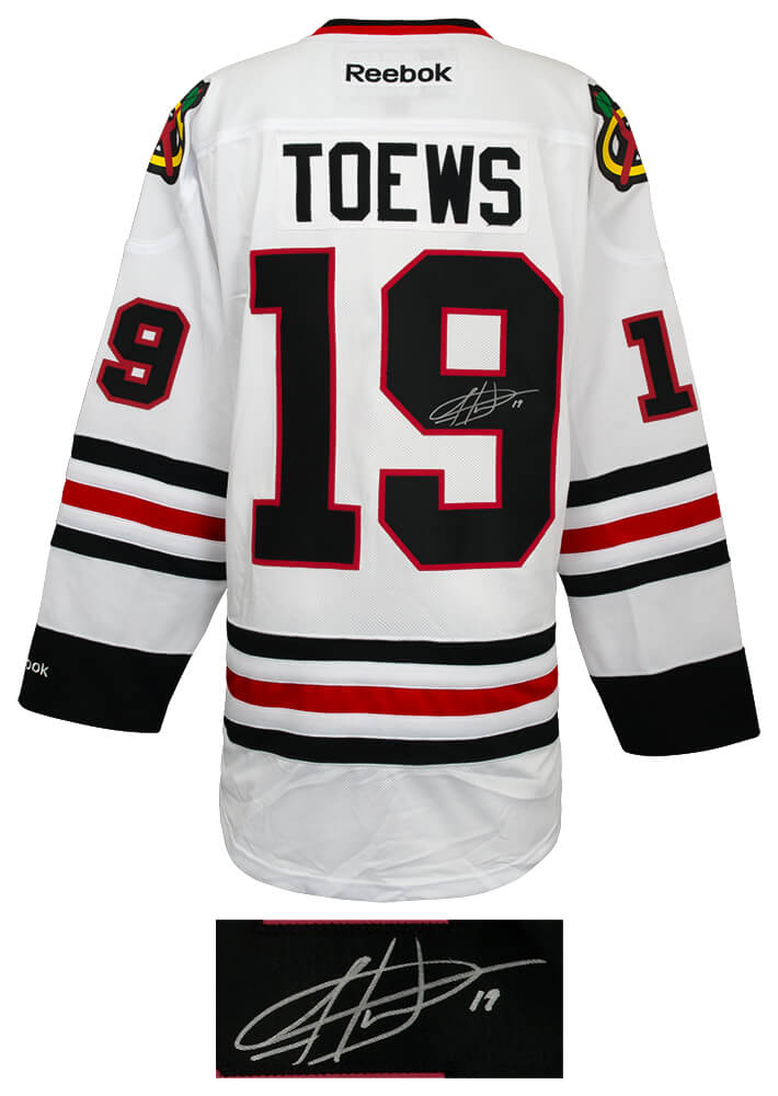 Jonathan Toews Signed Chicago Blackhawks White Reebok Premier Hockey Jersey