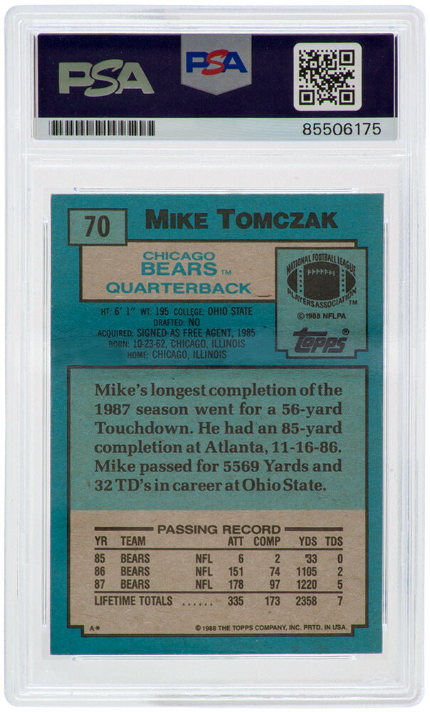 Mike Tomczak Signed Chicago Bears 1988 Topps Rookie Football Trading Card #70 - (PSA Encapsulated)