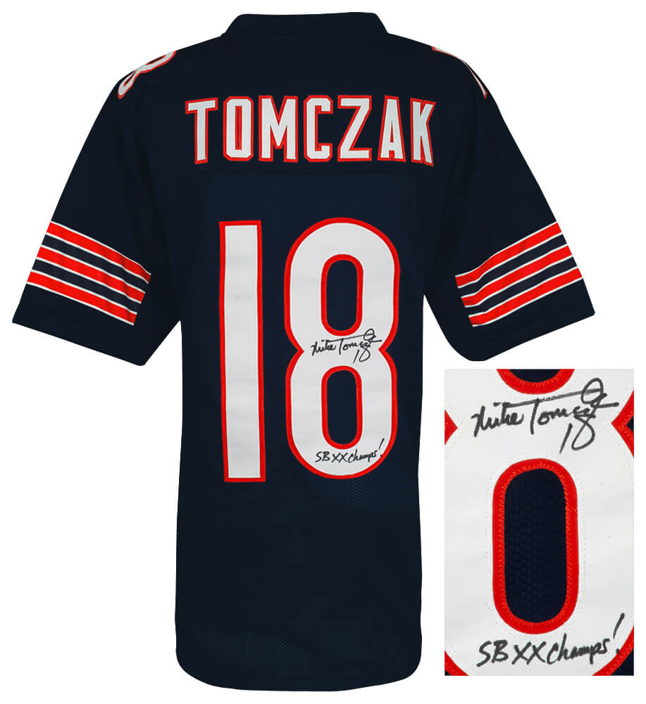 Mike Tomczak Signed Navy Custom Football Jersey w/SB XX Champs