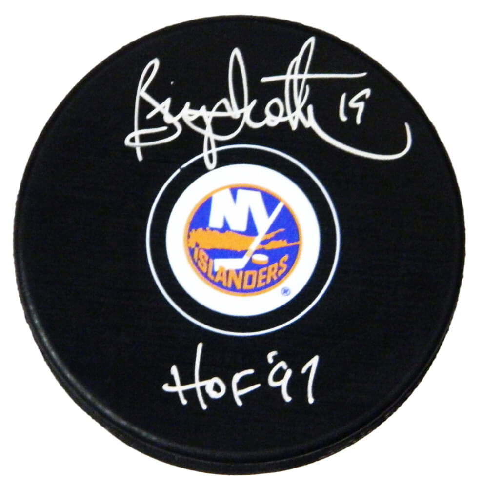 Bryan Trottier Signed New York Islanders Logo Hockey Puck w/HOF'97