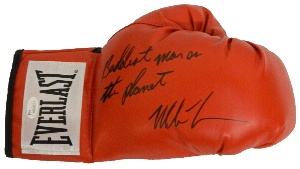 Mike Tyson Signed Everlast Red Boxing Glove w/Baddest Man On The Planet