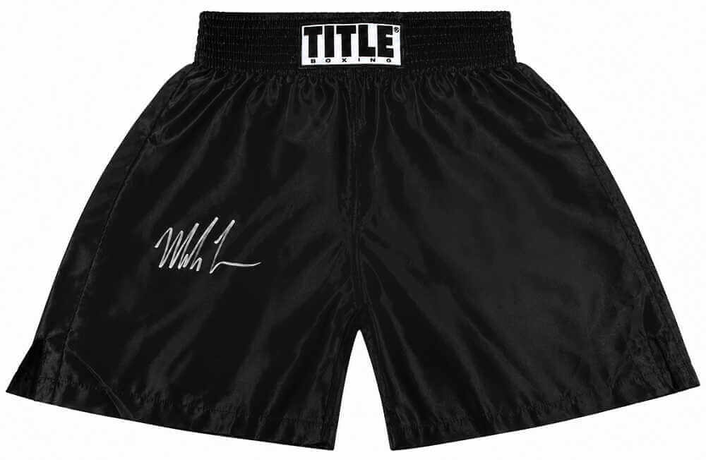 Mike Tyson Signed Title Black Boxing Trunks