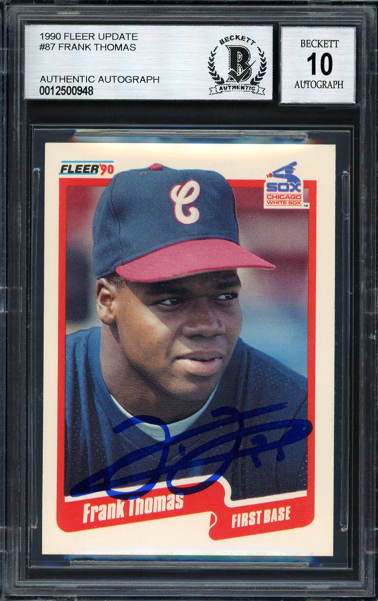 Frank Thomas Autographed 1990 Fleer Update Rookie Card #U-87 Chicago White Sox Auto Grade 10 Beckett BAS Stock #185190