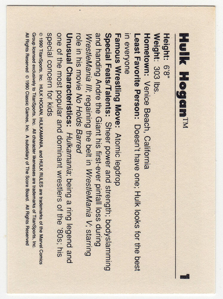 Hulk Hogan 1990 Classic WWF Wrestling Trading Card #1 - (Lot of 7)