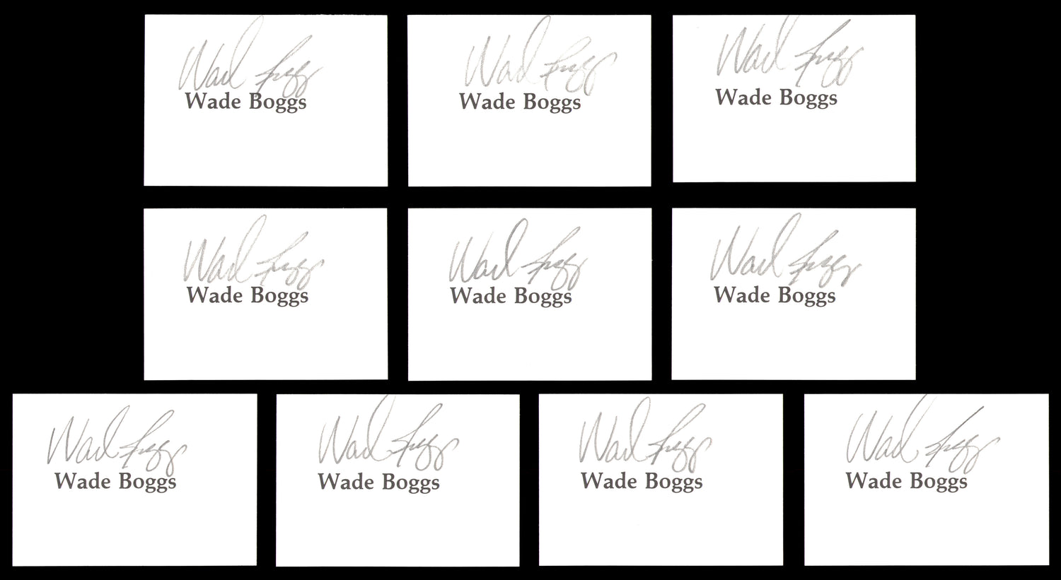 Wade Boggs Autographed 10 Count Lot of 2.5x3.5 Index Cards Boston Red Sox Stock #237572