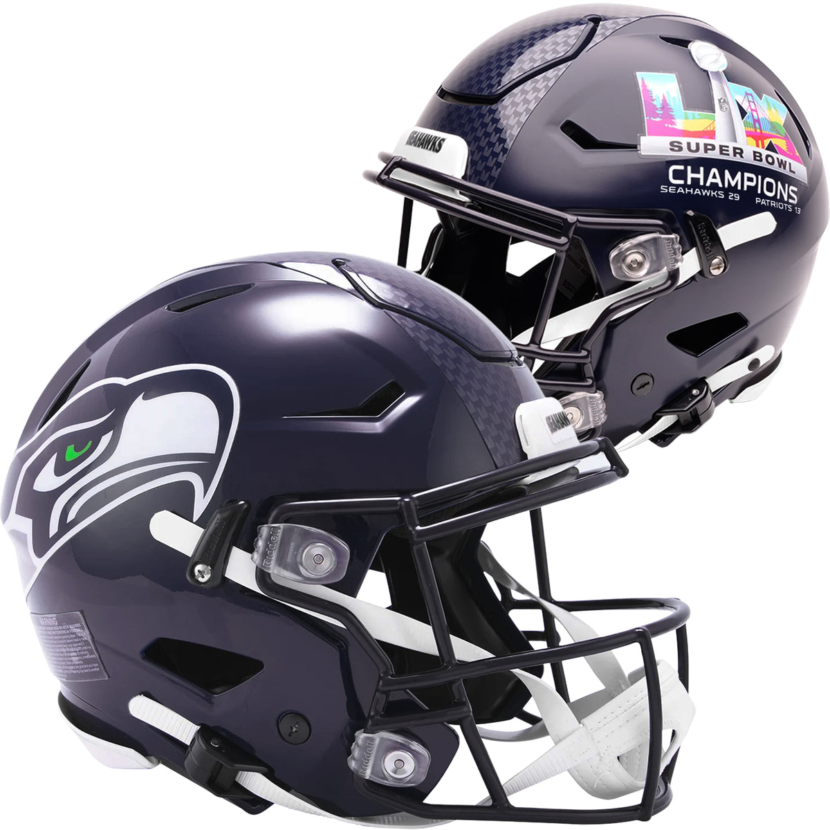 Unsigned Seattle Seahawks Blue Full Size Authentic Super Bowl LX Champions Logo SpeedFlex Helmet Stock #265536