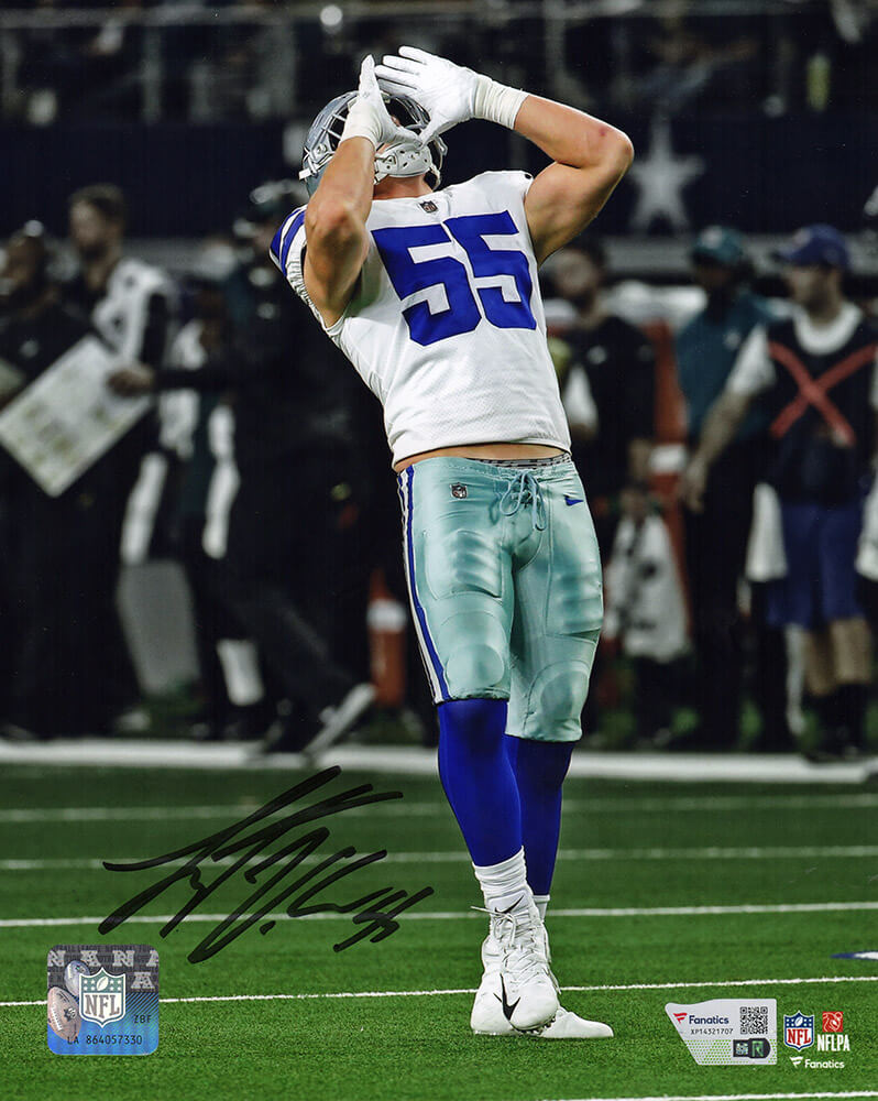 Leighton Vander Esch Signed Dallas Cowboys White Jersey Wolf Call 8x10 Photo - (Fanatics)