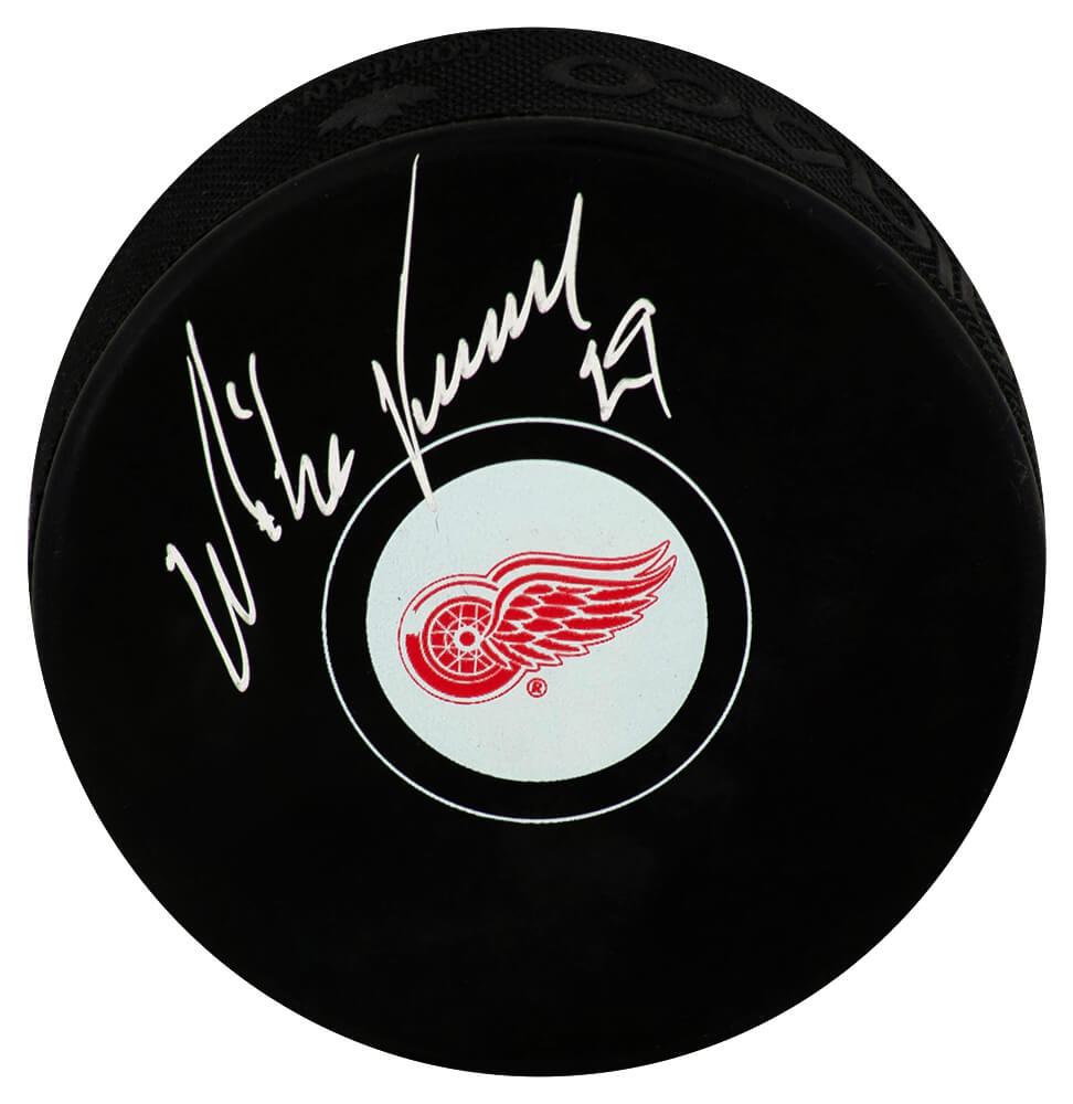 Mike Vernon Signed Detroit Red Wings Logo Hockey Puck