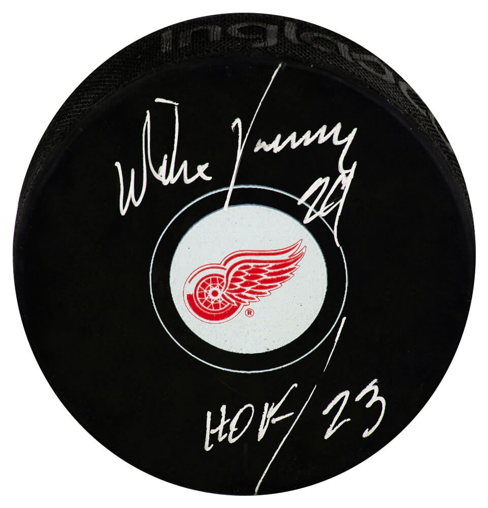 Mike Vernon Signed Detroit Red Wings Logo Hockey Puck w/HOF 2023