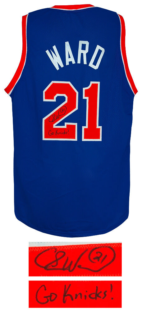 Charlie Ward Signed Blue Throwback Custom Basketball Jersey w/Go Knicks