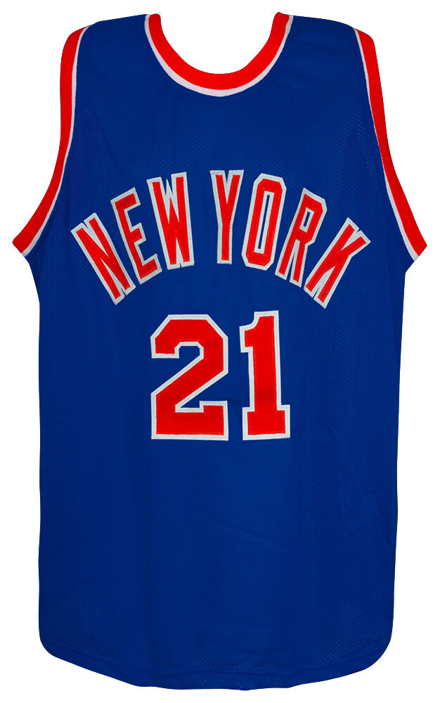 Charlie Ward Signed Blue Throwback Custom Basketball Jersey w/Go Knicks