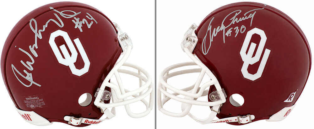 Joe Washington & Greg Pruitt Signed Oklahoma Sooners Riddell (VSR4) Mini Helmet