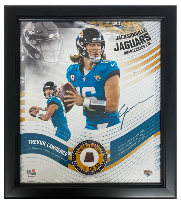 Trevor Lawrence Framed Jacksonville Jaguars Version 2 15" x 17" Game Used Football Collage LE 50