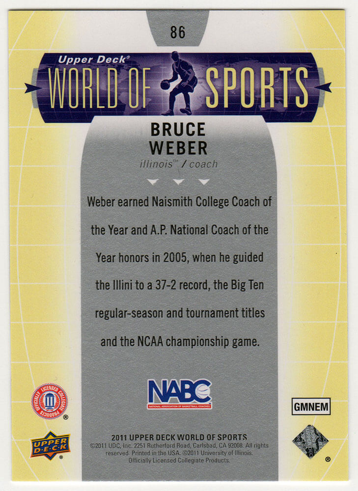 Bruce Weber Signed Illinois 2011 Upper Deck World of Sports Basketball Trading Card #86