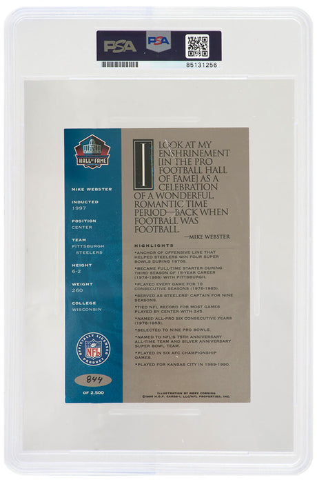 Mike Webster Signed Pro Football Hall of Fame Signature Series 4x6 Card - (PSA Encapsulated)