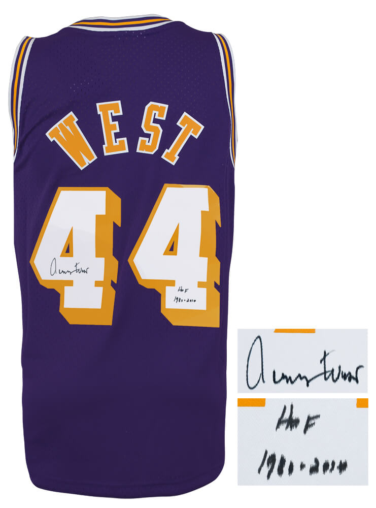 Jerry West Signed Los Angeles Lakers Purple 1971-72 Throwback M&N Swingman Basketball Jersey w/HOF 1980, 2010
