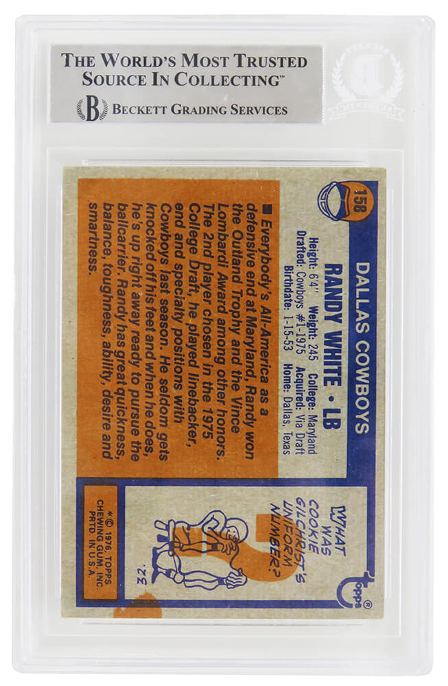 Randy White Signed Dallas Cowboys 1976 Topps Rookie Card #158 w/HOF'94 (Beckett Encapsulated)