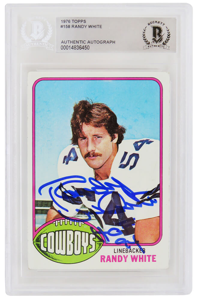 Randy White Signed Dallas Cowboys 1976 Topps Rookie Card #158 w/HOF'94 (Beckett Encapsulated)