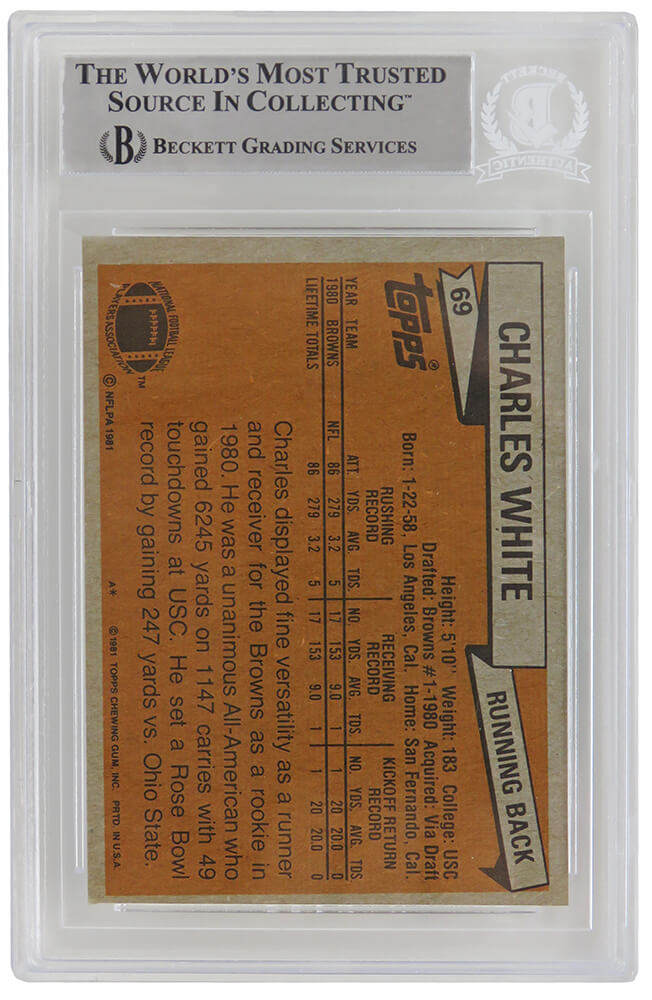 Charles White Signed Cleveland Browns 1981 Topps Football Rookie Card #69 - (Beckett Encapsulated)