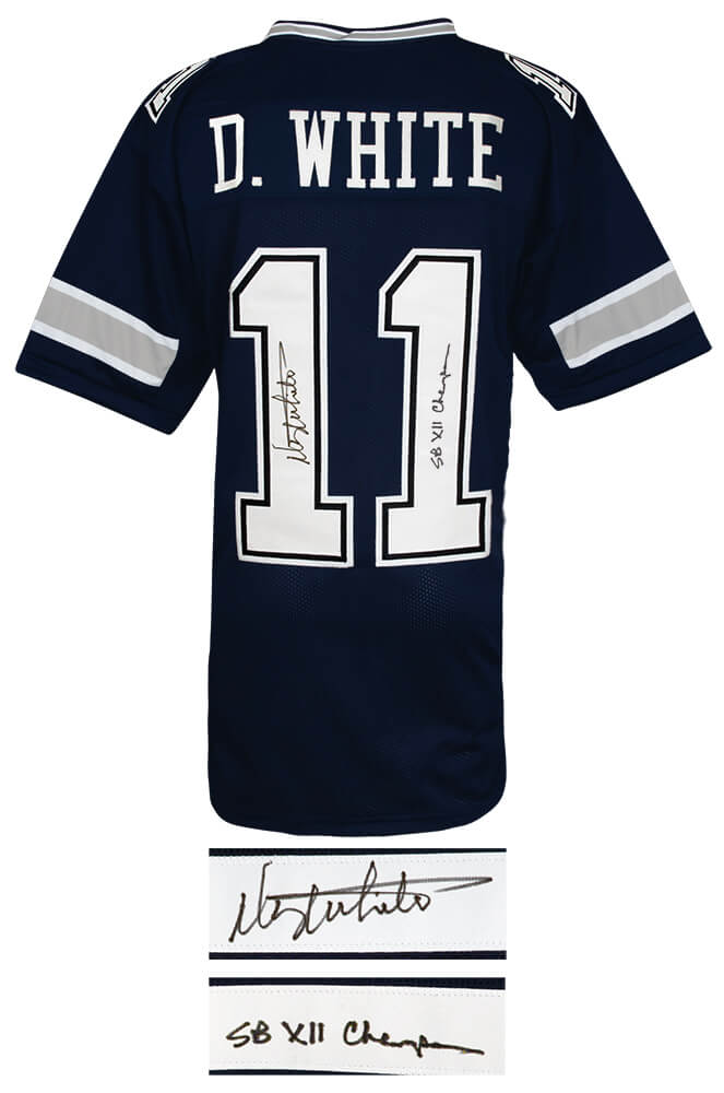 Danny White Signed Navy Custom Football Jersey w/SB XII Champs
