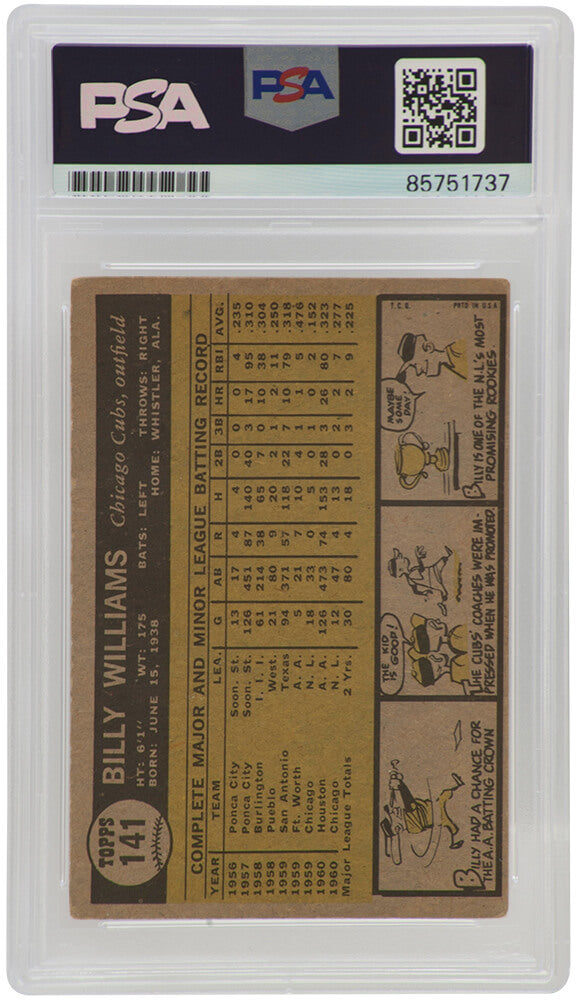 Billy Williams Signed Chicago Cubs 1961 Topps Rookie Baseball Trading Card #141 w/ROY'61 - (PSA Encapsulated)