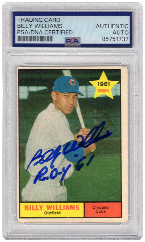 Billy Williams Signed Chicago Cubs 1961 Topps Rookie Baseball Trading Card #141 w/ROY'61 - (PSA Encapsulated)