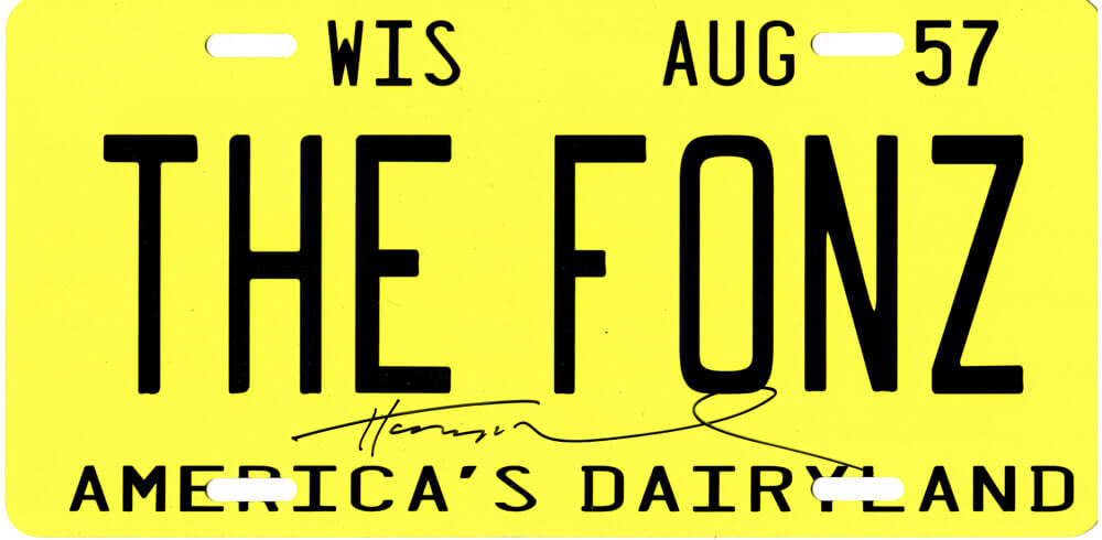 Henry Winkler Signed Fonz Wisconsin Yellow License Plate