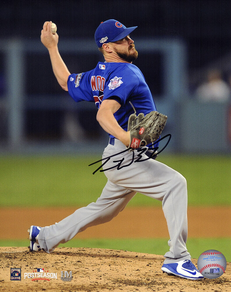 Travis Wood Signed Chicago Cubs 2016 Postseason Pitching Action 8x10 Photo