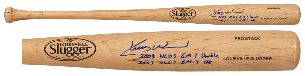 Kerry Wood Signed Louisville Slugger Pro Stock Blonde Baseball Bat w/2003 NLDS Game 1 Double, 2003 NLCS Game 7 HR