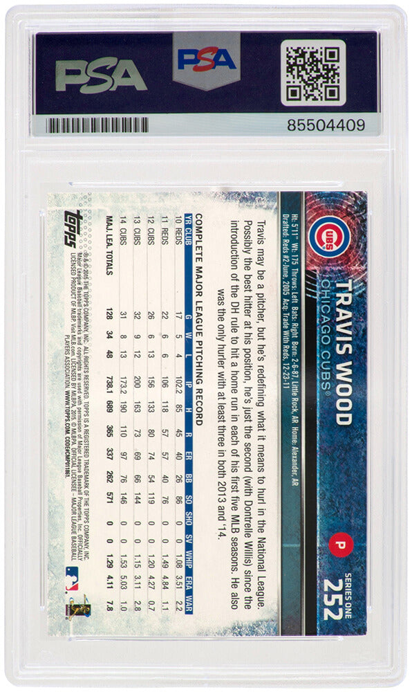 Travis Wood Signed Chicago Cubs 2015 Topps Baseball Card #252 - (PSA Encapsulated)