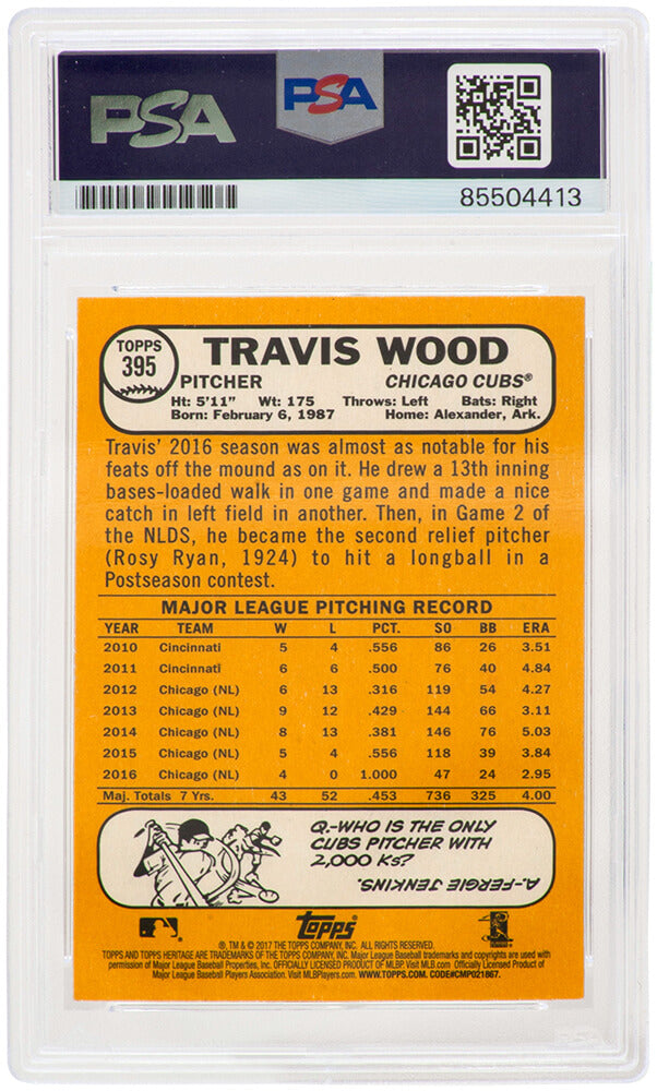Travis Wood Signed Chicago Cubs 2017 Topps Heritage Baseball Card #395 - (PSA Encapsulated)