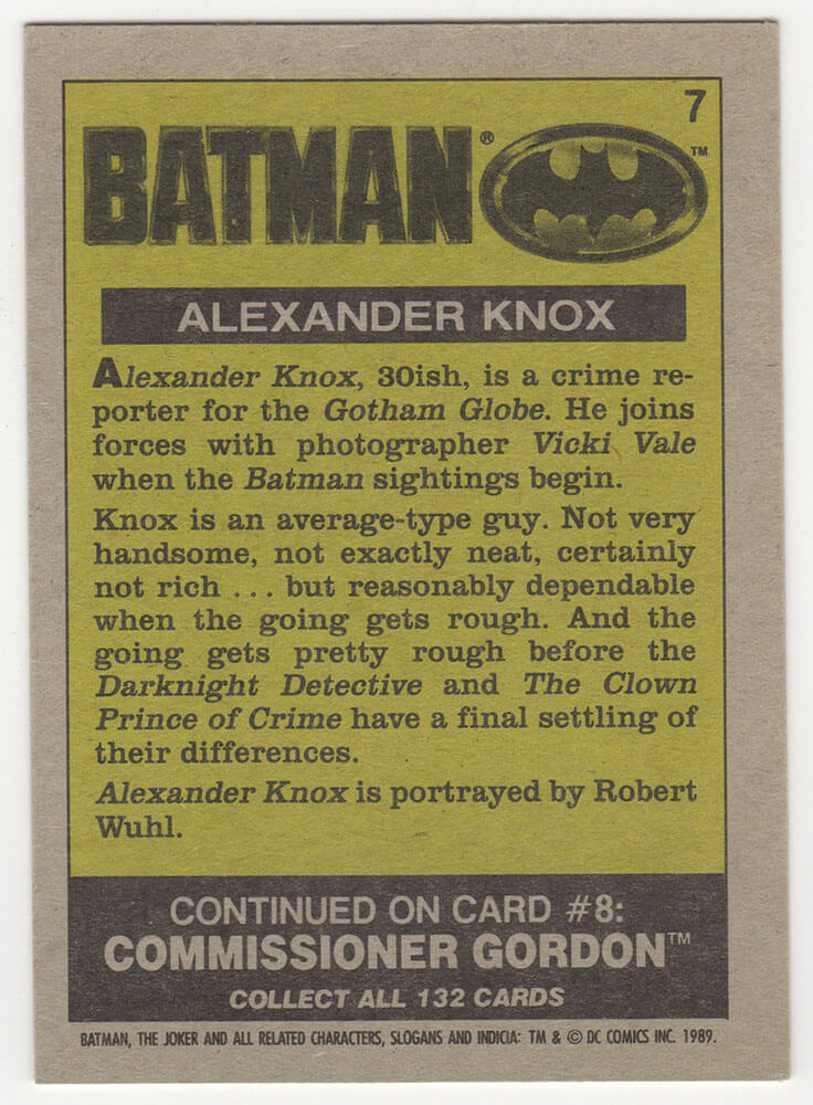 Robert Wuhl Signed 1989 Topps Batman Alexander Knox Trading Card #7