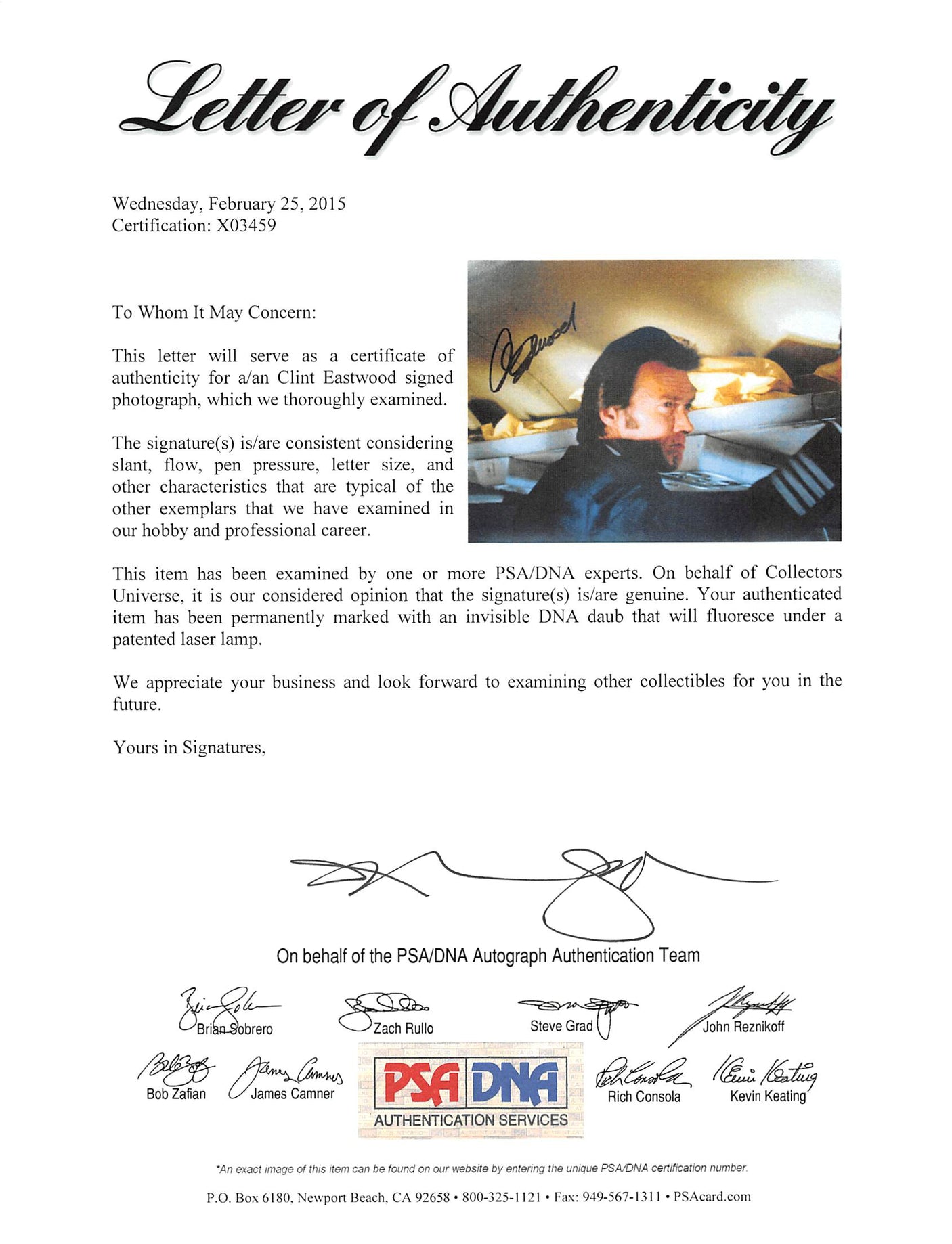 Clint Eastwood Dirty Harry Authentic Signed 8x10 Photo PSA/DNA #X03459