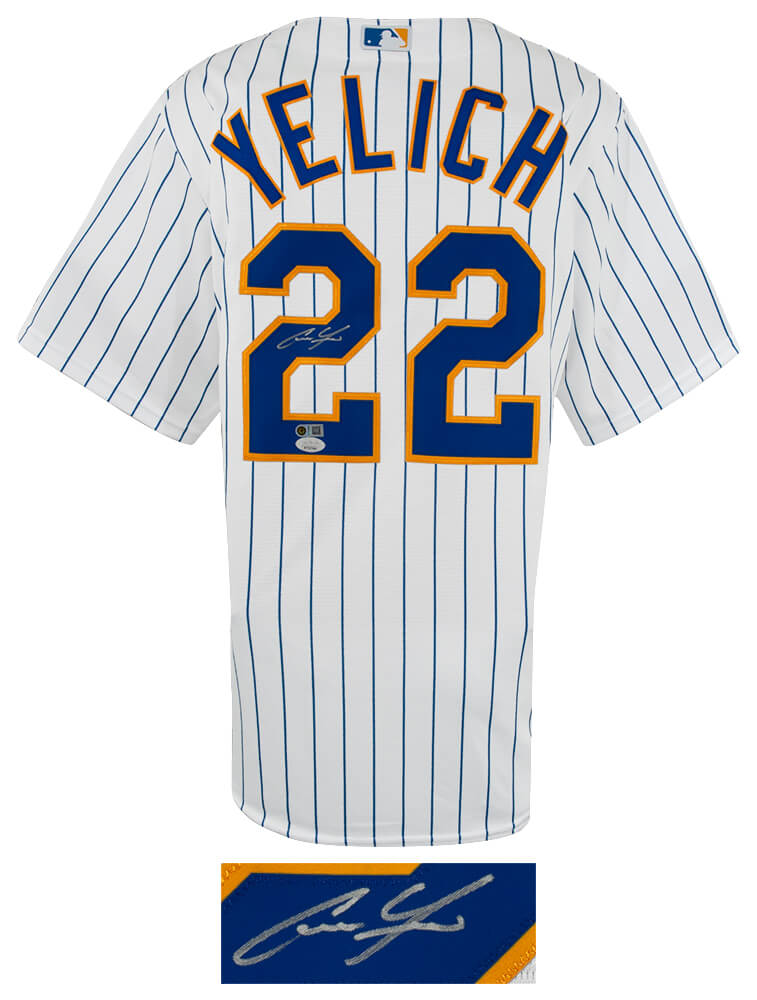 Christian Yelich Signed Milwaukee Brewers White Pinstripe Majestic Basball Jersey - (JSA)