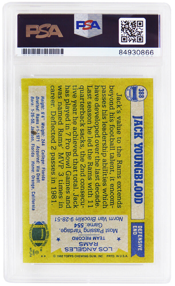 Jack Youngblood Signed Rams 1982 Topps Football Card #388 w/HF'01 (PSA Encapsulated)
