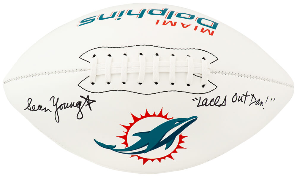 Sean Young Signed Miami Dolphins Franklin White Logo Football w/Laces Out, Dan