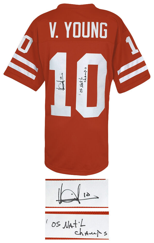 Vince Young Signed Brown Custom Football Jersey w/05 Nat'l Champs
