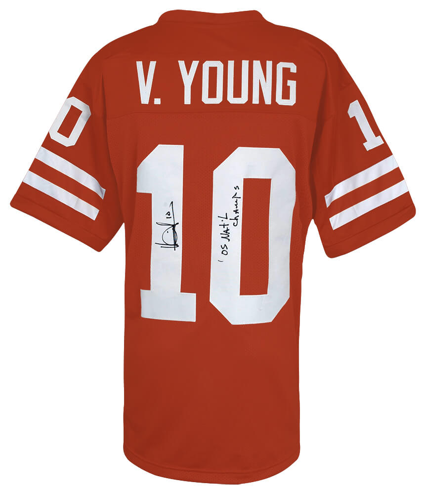 Vince Young Signed Brown Custom Football Jersey w/05 Nat'l Champs