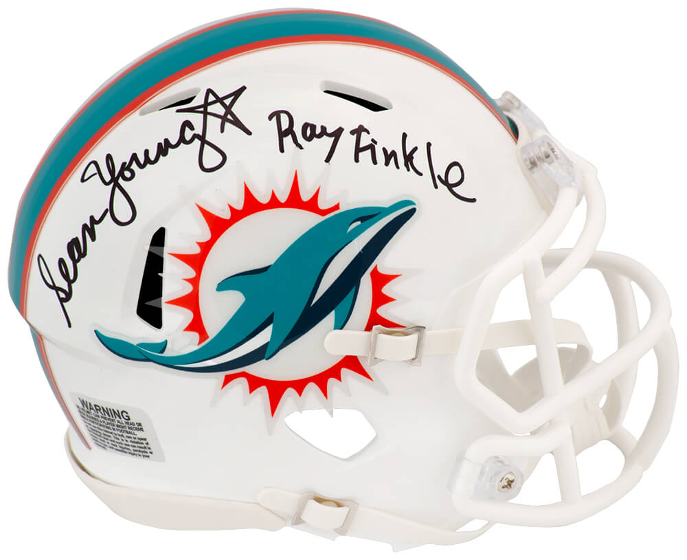 Sean Young Signed Miami Dolphins Riddell Speed Mini Helmet w/Ray Finkle