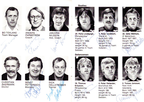 1981 Team Sweden Autographed 4x6 Program With 23 Total Signatures Including Pelle Lindbergh PSA/DNA #Z05646
