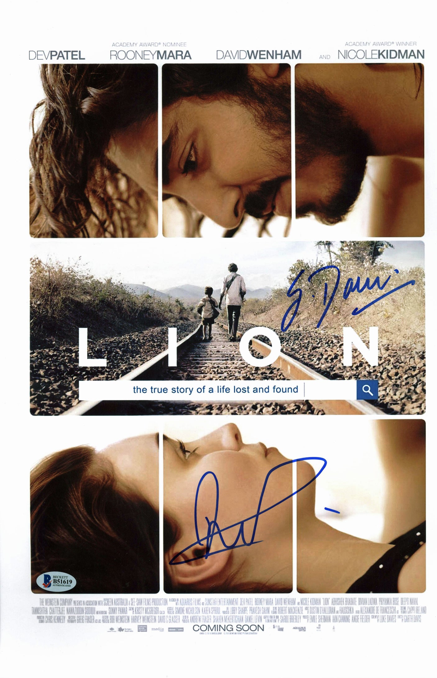 Dev Patel & Garth Davis Lion Authentic Signed 11x17 Photo BAS #B51619