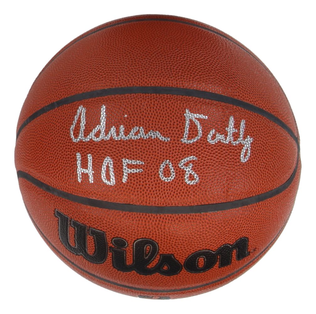 Sports Integrity Adrian Dantley Jazz Signed Wilson Authentic NBA Basketball featuring "HOF 08" inscription and Schwartz Holo.
