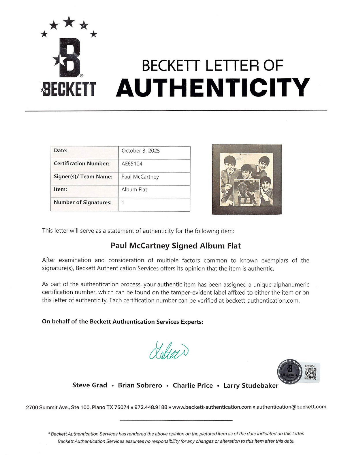 Paul McCartney Signed The Beatles David Wigg Interviews Album Flat BAS #AE65104