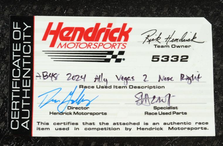 Alex Bowman Race-Used 2024 Las Vegas Motor Speedway 2 Right Nose Car Piece HMS