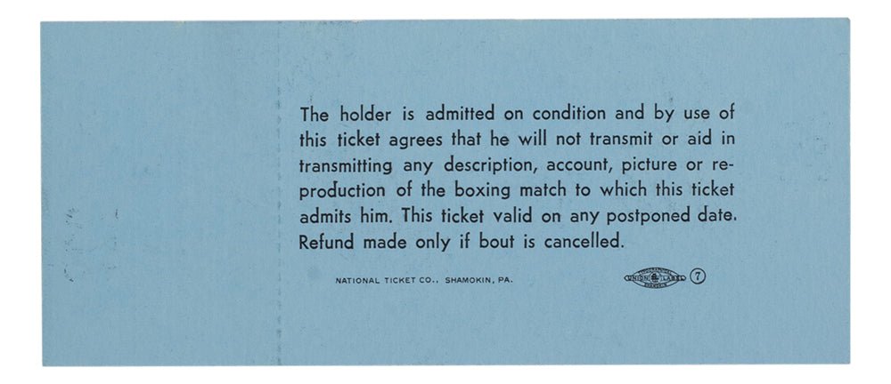 1965 Muhammad Ali Vs Sonny Liston Phantom Punch Boxing Match Blue Full Ticket - Sports Integrity
