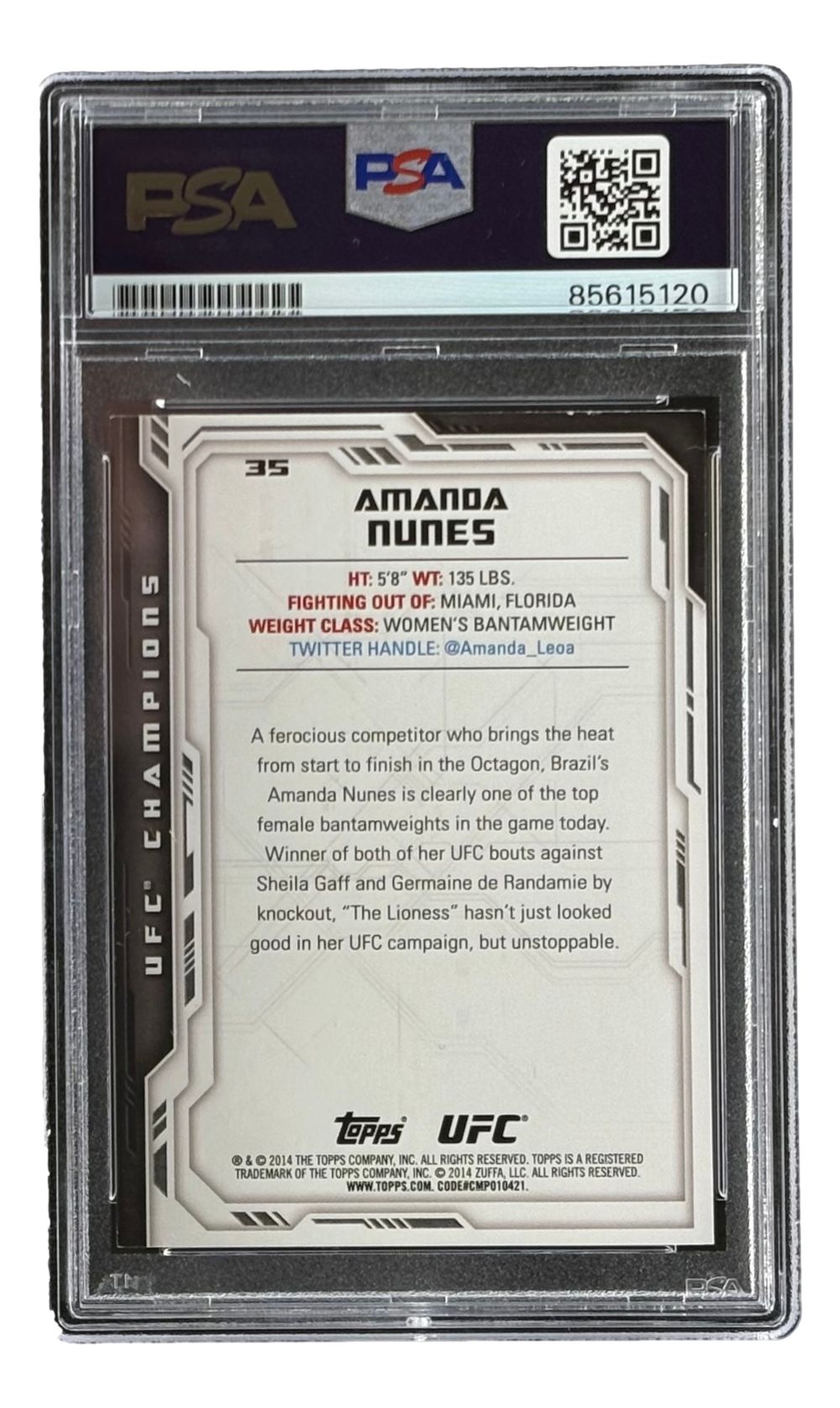 Amanda Nunes Signed 2014 Topps #35 MMA Trading Card PSA
