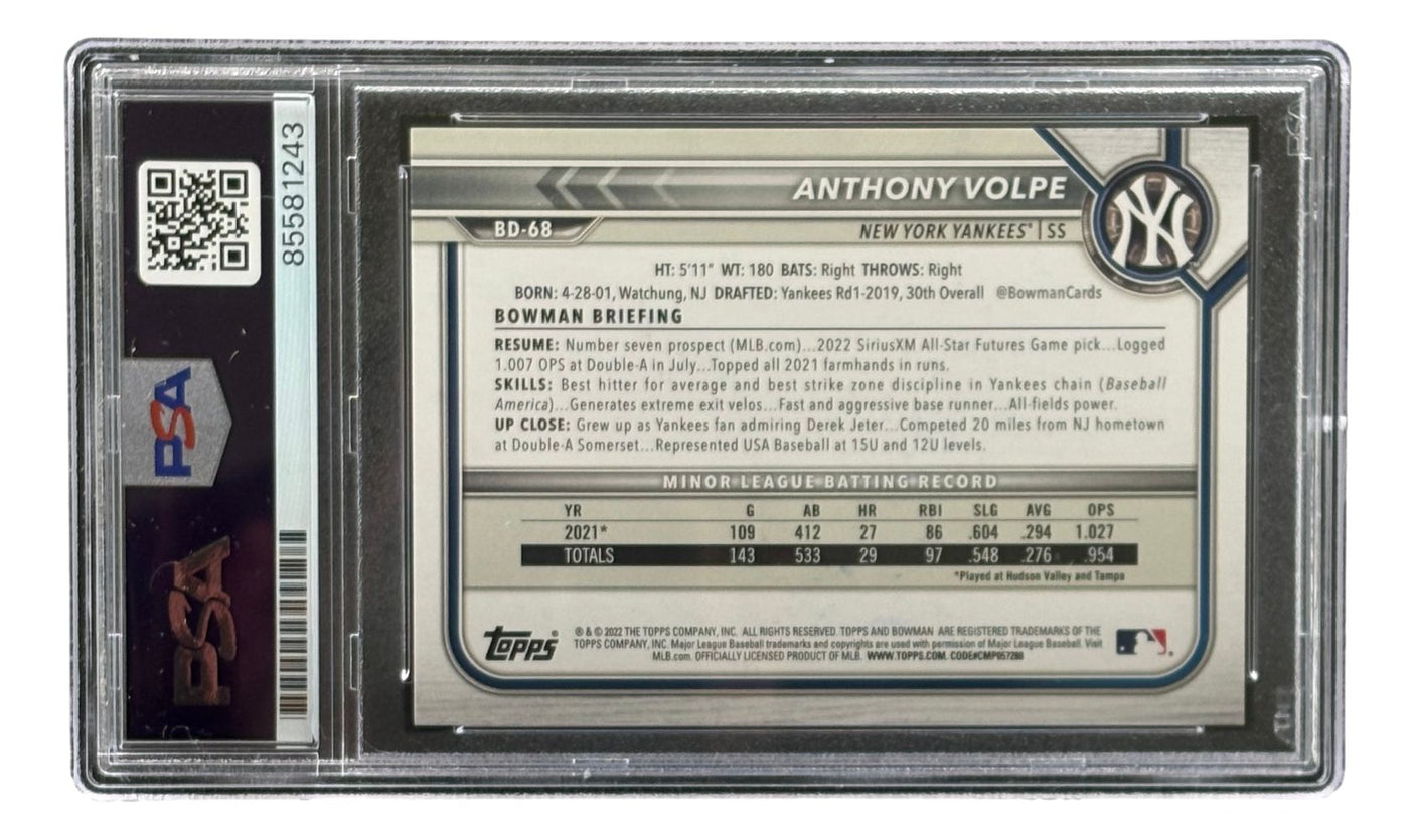 Anthony Volpe Signed 2022 Bowman #BD-68 New York Yankees Rookie Card PSA